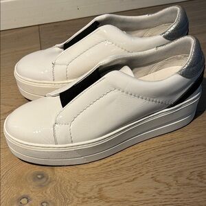 Women's White and Silver Slip-On Sneakers